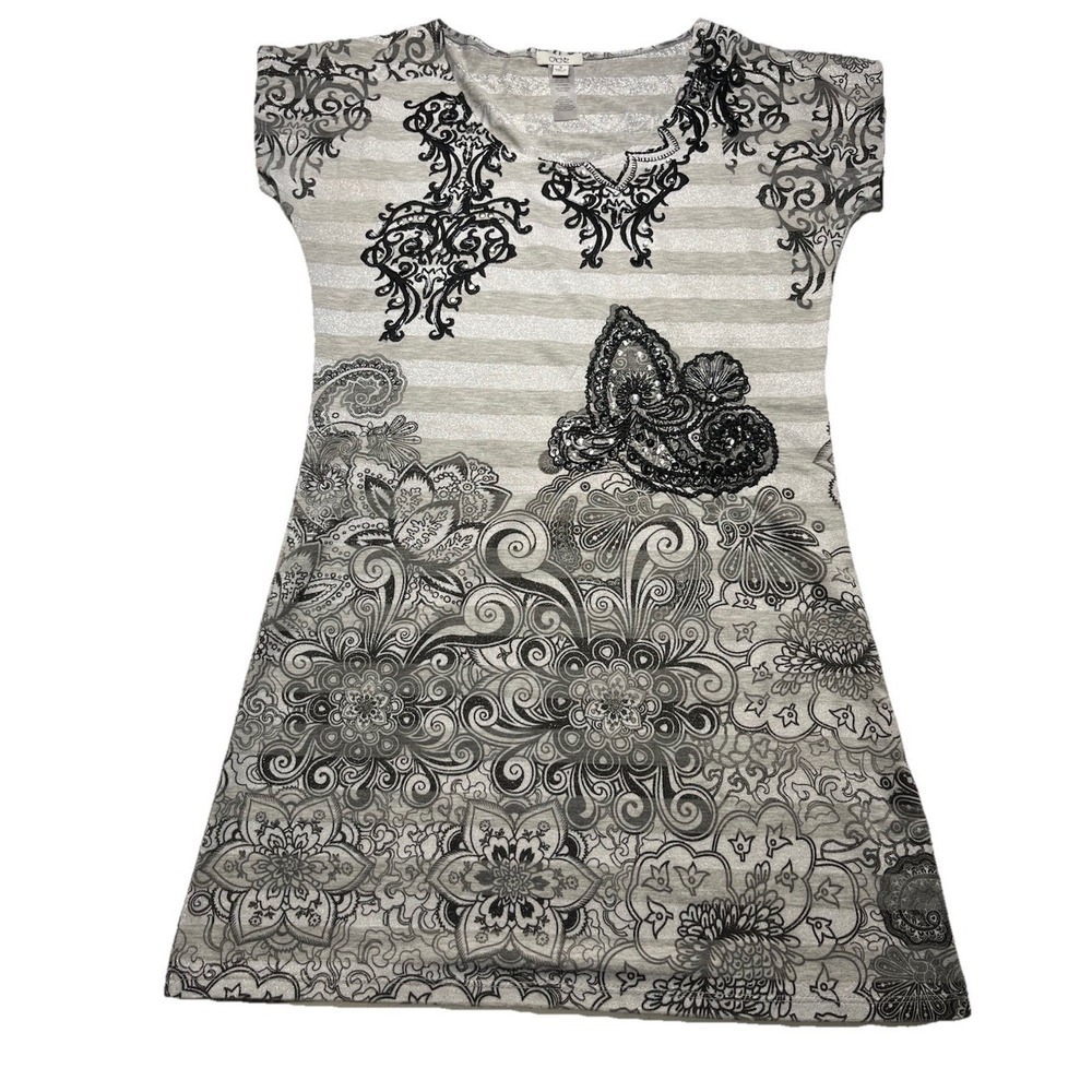 Vintage Cache Dress Black White Floral Scroll Embroidered Embellished
Small